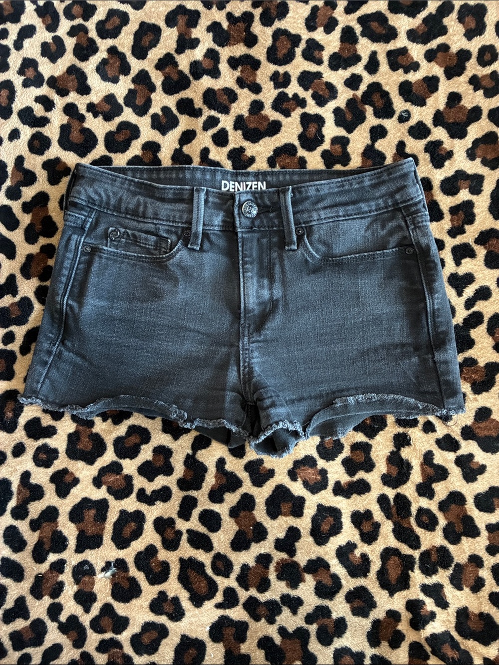Denizen from Levi's Washed Black Frayed Hem Denim Shorts